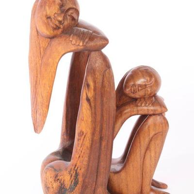 Pair monkey wood carved statues 