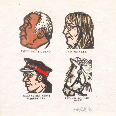 Sally Anne Cutler signed woodblock