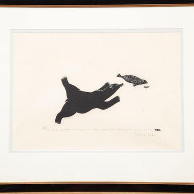Pinnie Tuki Inuit signed woodblock print