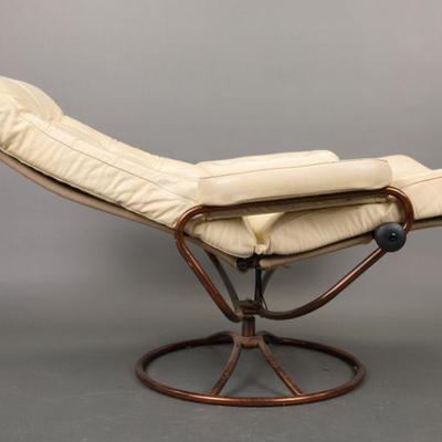 MCM off-white leather Ekornes Stressless swivel lounge chair #2