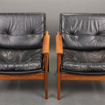 Illum Wikkelsø for Niels Eilerson rosewood & leather lounge chairs