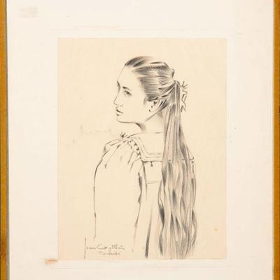 French Impressionist drawing of a Tahitian girl- signed (school of Gauguin)