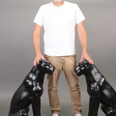 3 foot tall Art Deco Bronze painted panthers sculptures