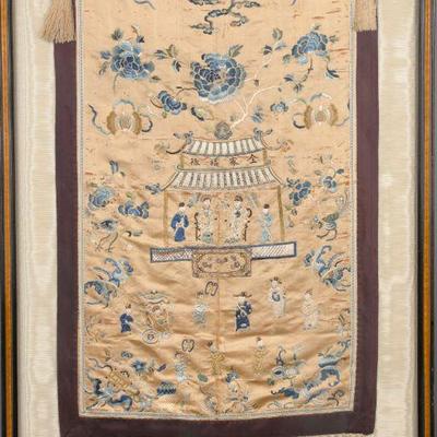  19th c. Chinese embroidered silk tapestry