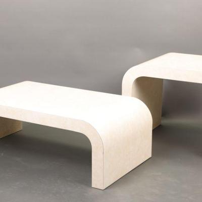 Pair post-modern waterfall tables (Karly Springer style)