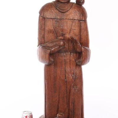 3 foot tall carved wooden statue of St. Francis of Assis