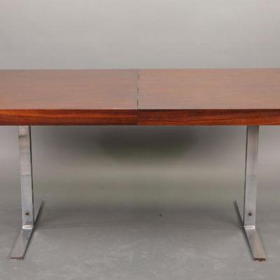 Poul Norreklit for George Petersons Rosewood & Chrome MCM Dining Table with leaf