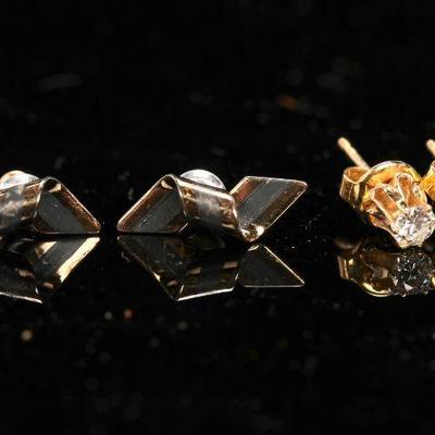 Diamond & 14kt gold stud earrings 7 sterling twist earrings