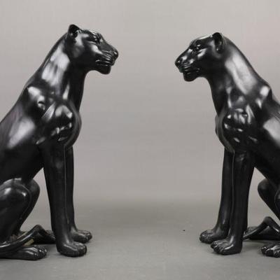 3 foot tall Art Deco Bronze painted panthers sculptures