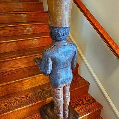 Tall Carved Solid Wood Attendant Statue.