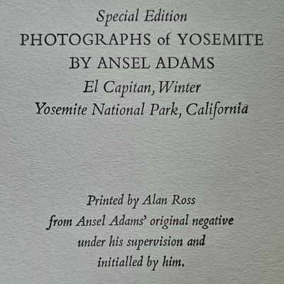 ANSEL ADAMS - "El Capitan, Winter" silver gelatin photo print. Initialed in pencil, lower right.