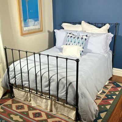 Full-Size Bedframe | Dark metal bedframe for a full size mattress, with slatted headboard and foot board. - l. 79 x w. 54 x h. 48.75 in
