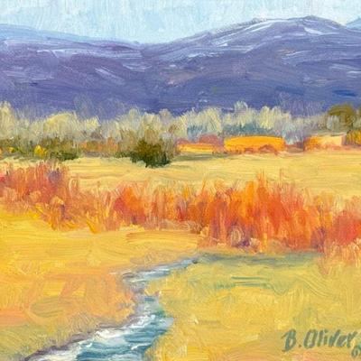 Bunny Oliver Painting | Icy Stream, signed lower right B. Oliver and titled on verso, oil on canvas (6 x 8 in.) - w. 12 x h. 10 in (frame)

