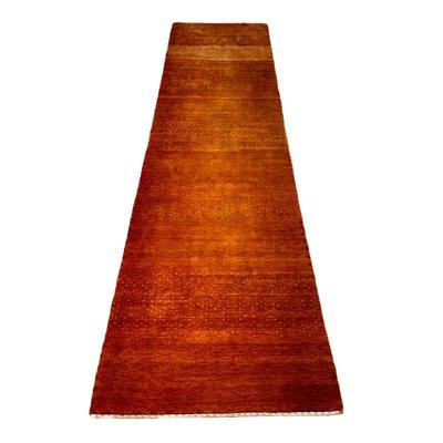 Persian Gabbeh Rust Orange Wool Runner | Persian Gabbeh carpet: high pile orange / rust wool corridor rug.

