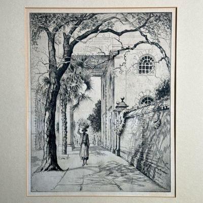 Elizabeth O’Neil Verner | Reproduction print of an etching, matted in a simple black frame; sight 9.25 x 7.25 in. - w. 13.5 x h. 15.5 in...