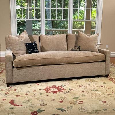 Hickory Chair Co. Down Sofa (1 of 2) | American made; one of a pair of custom-ordered Hickory Chair Furniture Company in tan chenille...