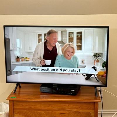 Samsung 4k 43 IN. TV | 43-inch flat screen, 4K smart TV with HDMI ports, model no. UN43NU7100FXZA. - l. 38 x h. 24.75 in

