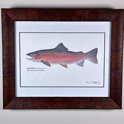 Ron Pittard Fish Print | Rainbow trout, signed (possibly in the print) lower right, in a wooden frame. - w. 12 x h. 10 in (frame)

