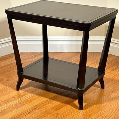Dark Wood Side Table | The top with canted corners, with lower open shelf. - l. 28 x w. 21 x h. 26.25 in

