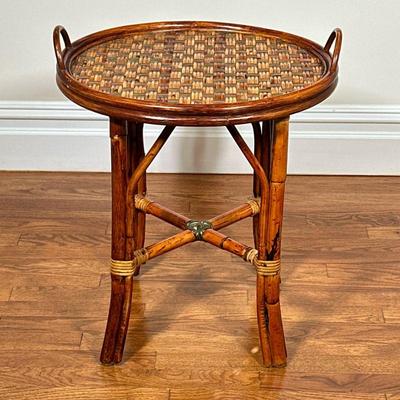 Wicker Tray Side Table | Wicker tray top side table of small size, having a multicolor woven oval tray removable from the base. - l. 19 x...