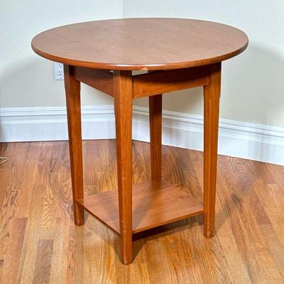 [SIGNED] CRAFT CARPENTRY ROUND TOP SIDE TABLE | Signed Frank Levar(?) and dated 2003, having a round top over a lower shelf, on tapering...