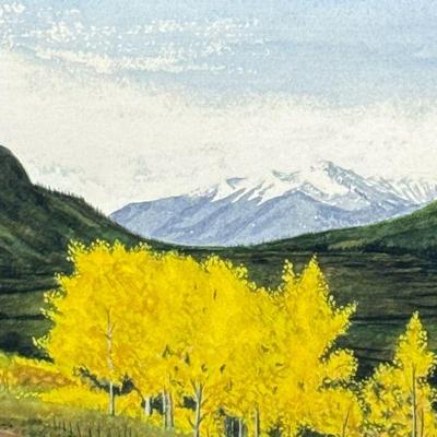 Framed Watercolor Print | Nice quality print of a watercolor of a mountainous landscape scene, in a wood frame; sight 4.75 x 6.75 in. -...