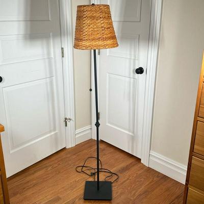 STANDING LAMP | Having woven shade and square base. - l. 9 x w. 9 x h. 58 in

