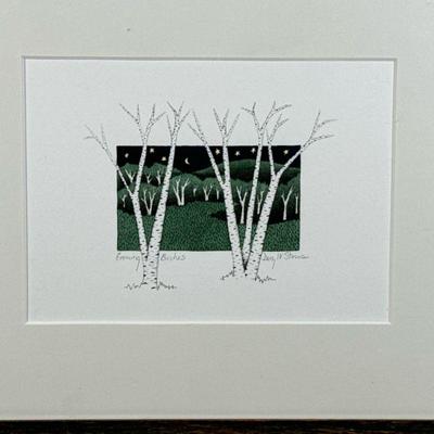 Darryl V. Storrs Lithograph | Evening Birches, titled and pencil signed lower margins, matted in a gilt wood frame. - w. 11.75 x h. 10 in...