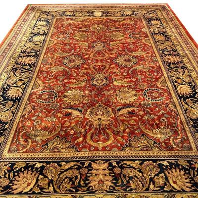 Burgundy Sarouk Persian Modern Age Carpet | Scrolled pattern on a red ground within patterned borders. - w. 10 x l. 14 ft (approx.)

