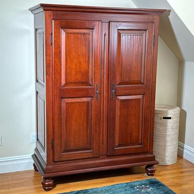 FEDERAL STYLE PANELED ARMOIRE | Double doors revealing inner shelves and fitted drawers, over bun feet; handsome! - l. 52.25 x w. 26 x h....