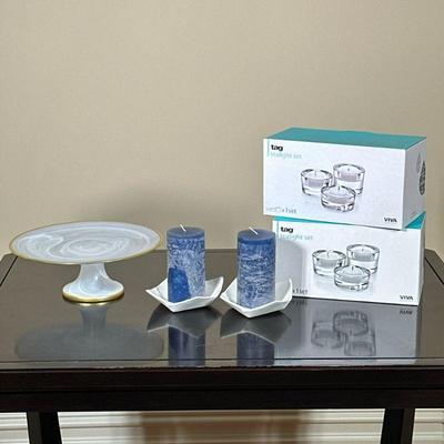 (5pc) Candle Holders & Table Decor | Including two boxes of Tag glass candle holder sets each including three glass tea light holders...