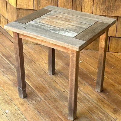Outdoor Wooden Side Table | Simple side table with a slatted wood top over straight square legs. - l. 19.75 x w. 17.75 x h. 20.25 in

