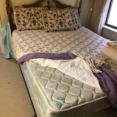 Queen oak bed with mattress and boxspring $130