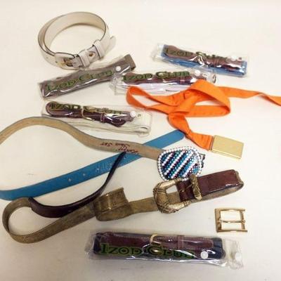 1172	ASSORTED GROUP OF DESINGER BELTS, MANY NEW INCLUDING IZOD CLUB, STEFANO BRAVO ITALY AND MORE
