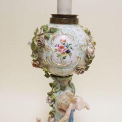 1048	PORCELAIN FIGURAL BOLTED TABLE LAMP, ELECTRIFIED, APPROXIMATELY 23 IN OVERALL
