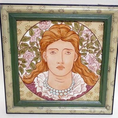 1129	LARGE FRAMED PORTRAIT TILE, APPROXIMATELY 12 IN SQUARE OVERALL
