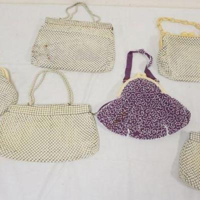 1196	GROUP OF MESH DESIGNER BAGS SOME WITH LUCITE HANDLES, 2 WHITING DAVIS, NEED CLEANING
