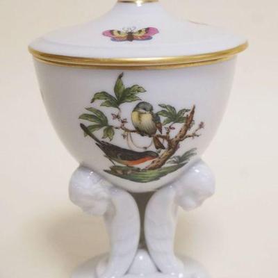 1034	HEREND HAND PAINTED PORCELAIN *ROTHSCHILD* COVERED TRINKET BOX W/IMAGES OF BIRDS & BUTTERFLIES, APPROXIMATELY 6 IN HIGH
