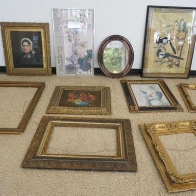 1140	LARGE GROUP OF ASSORTED ANTIQUE FRAMES & ARTWORK
