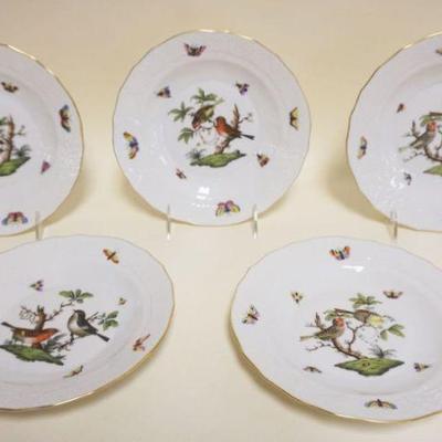 1021	HEREND HAND PAINTED PORCELAIN *ROTHSCHILD* SHALLOW BOWLS W/IMAGES OF BIRDS & BUTTERFLIES, BASKET WEAVE RIM DESIGN, REVERSE HAND...
