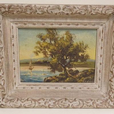 1132	OIL PAINTING ON BOARD SHORE SCENE H LUDDEN AMERICAN 20TH CENTURY SIGNED LOWER RIGHT, APPROXIMATELY 10 IN X 12 IN OVERALL
