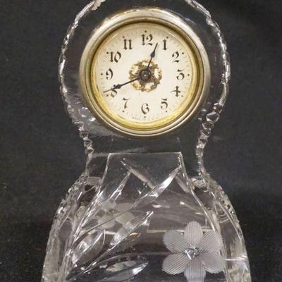 1064	ANTIQUE CUT GLASS DRESSER CLOCK, APPROXIMATELY 5 1/2 IN HIGH
