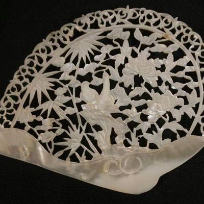 1109	INTRICALLY CARVED MOTHER OF PEARL & FRETWORD SHELL, APPROXIMATELY 5 IN X 6 IN
