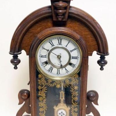 1123	WALNUT VICTORIAN SHELF CLOCK, APPROXIMATELY 26 IN HIGH
