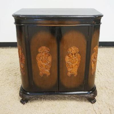 1228	ASIAN STYLE BAR WITH CARVED IMAGES OF PEOPLE AND CARVED CLAW FEET, APPROXIMATELY 28 IN X 16 IN X 32 IN H
