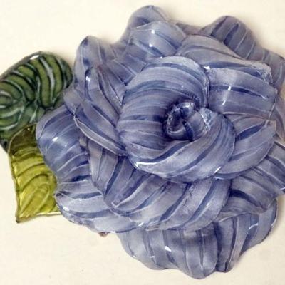 1159	DESIGNER FLORAL PIN BY FABRICE, APPROXIMATELY 4 IN, STRIPED BLUE BROOCH

