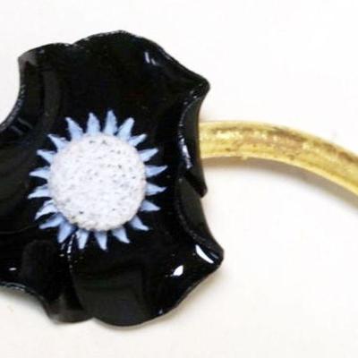 1161	DESIGNER FLORAL PIN BY FABRICE, APPROXIMATELY 3 1/2 IN, BLACK AND WHITE BROOCH
