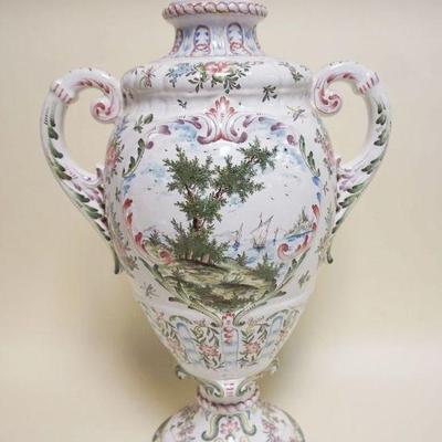 1079	LARGE HAND PAINTED ITALIAN URN, DOUBLE HANLED, APPROXIMATELY 24 IN HIGH
