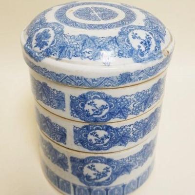1085	ASIAN BLUE & WHITE PORCELAIN STACKING BOWLS, APPROXIMATELY 8 IN X 10 IN HIGH
