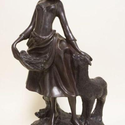 1003	CONTEMPORARY BRONZE STATUE *MARY HAD A LITTLE LAMB* APPROXIMATELY 22 IN HIGH
